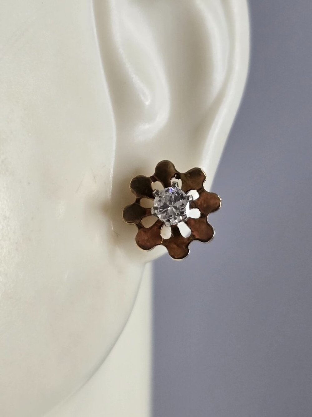 Pr Vintage Estate 14K Yellow Gold Diamond Stud Earrings 1.5g E5724